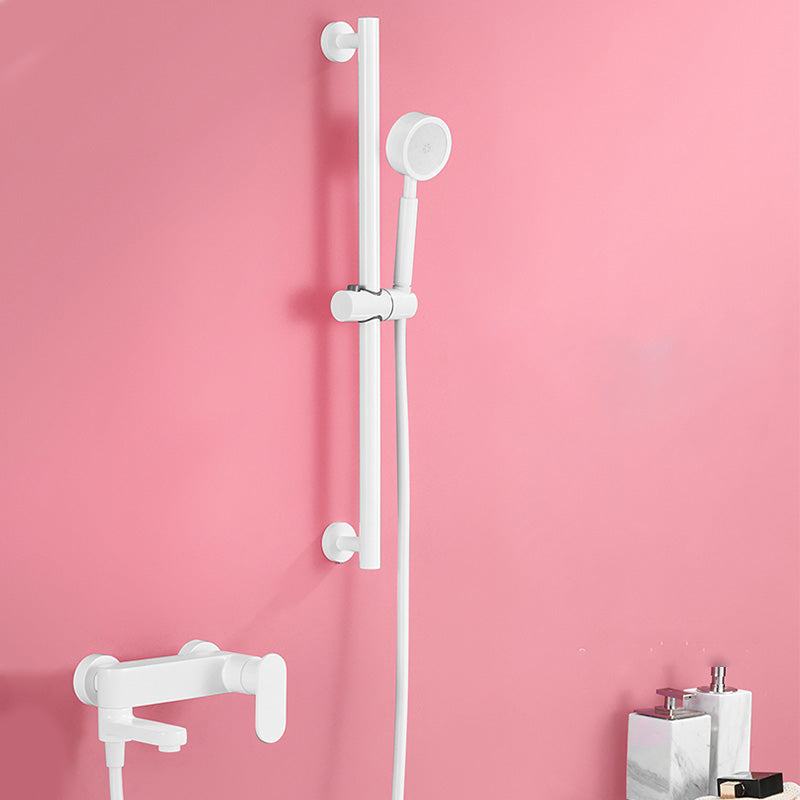 Contemporary White Wall Mounted Shower Set Round Handheld Shower Head Slide Bar Included