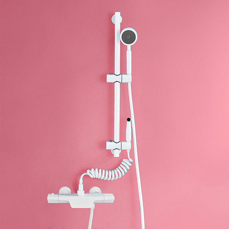 Contemporary White Wall Mounted Shower Set Round Handheld Shower Head Slide Bar Included