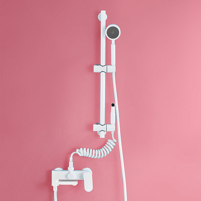 Contemporary White Wall Mounted Shower Set Round Handheld Shower Head Slide Bar Included