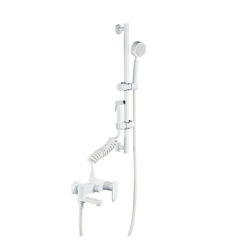 Contemporary White Wall Mounted Shower Set Round Handheld Shower Head Slide Bar Included