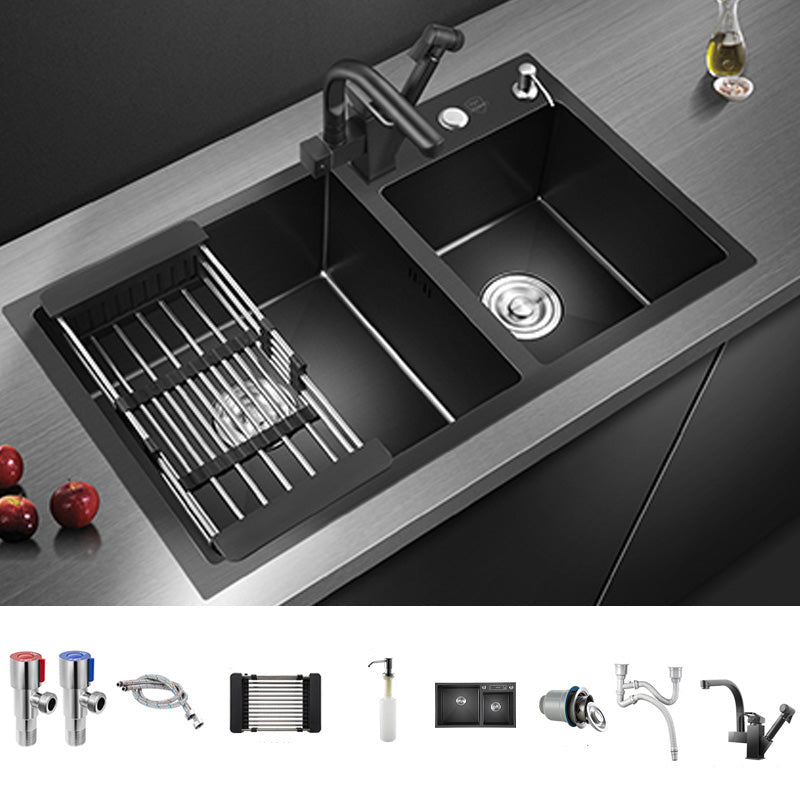 Modern Style Kitchen Sink Stainless Steel Overflow Hole Design Kitchen Double Sink