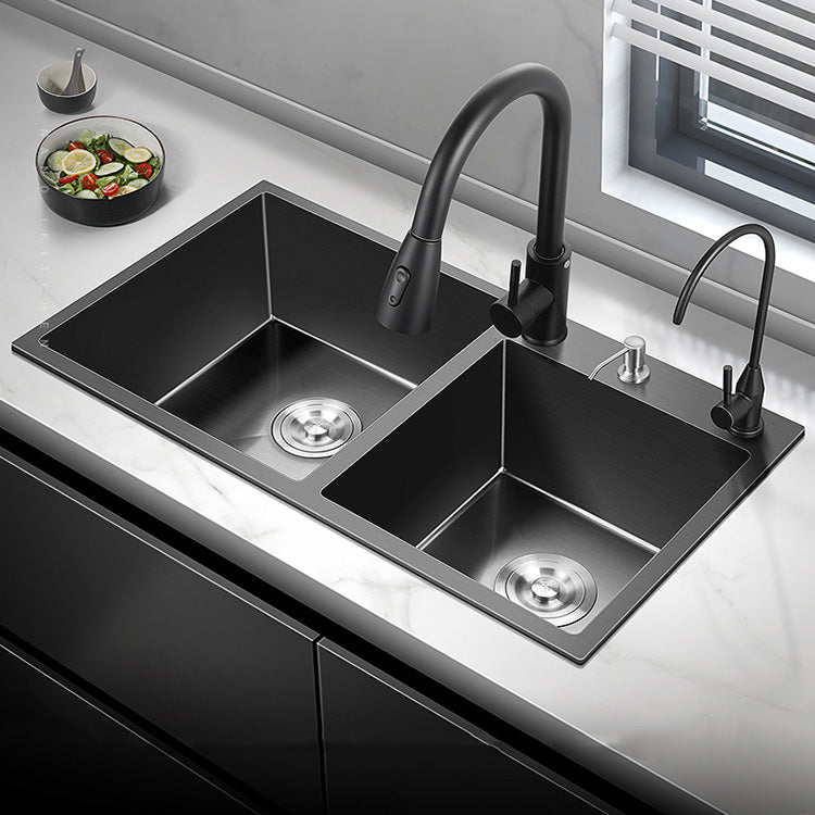 Modern Style Kitchen Sink Stainless Steel Kitchen Double Sink in Black