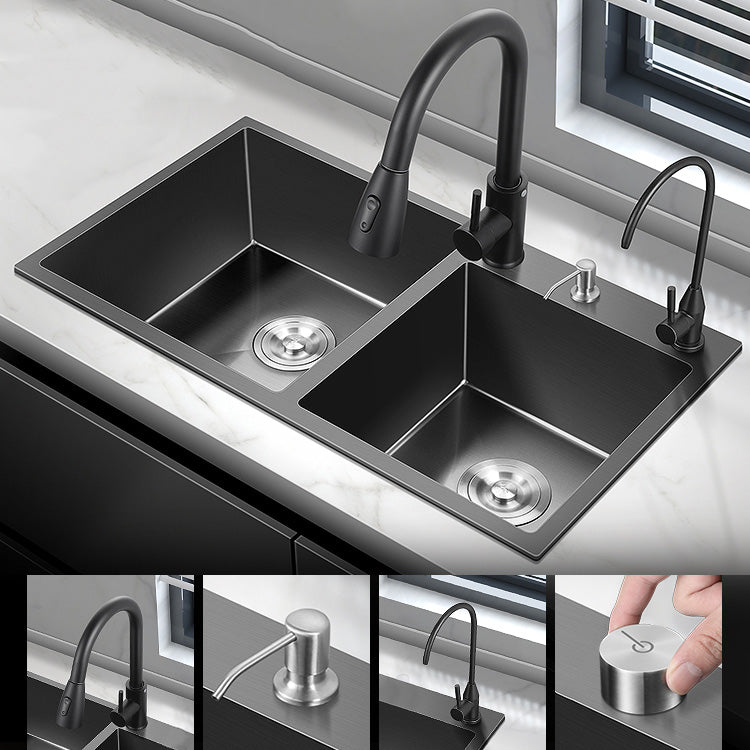 Modern Style Kitchen Sink Stainless Steel Kitchen Double Sink in Black