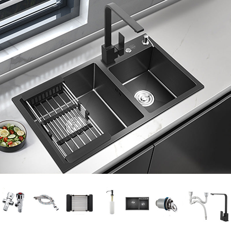 Modern Style Kitchen Sink Stainless Steel Kitchen Double Sink in Black