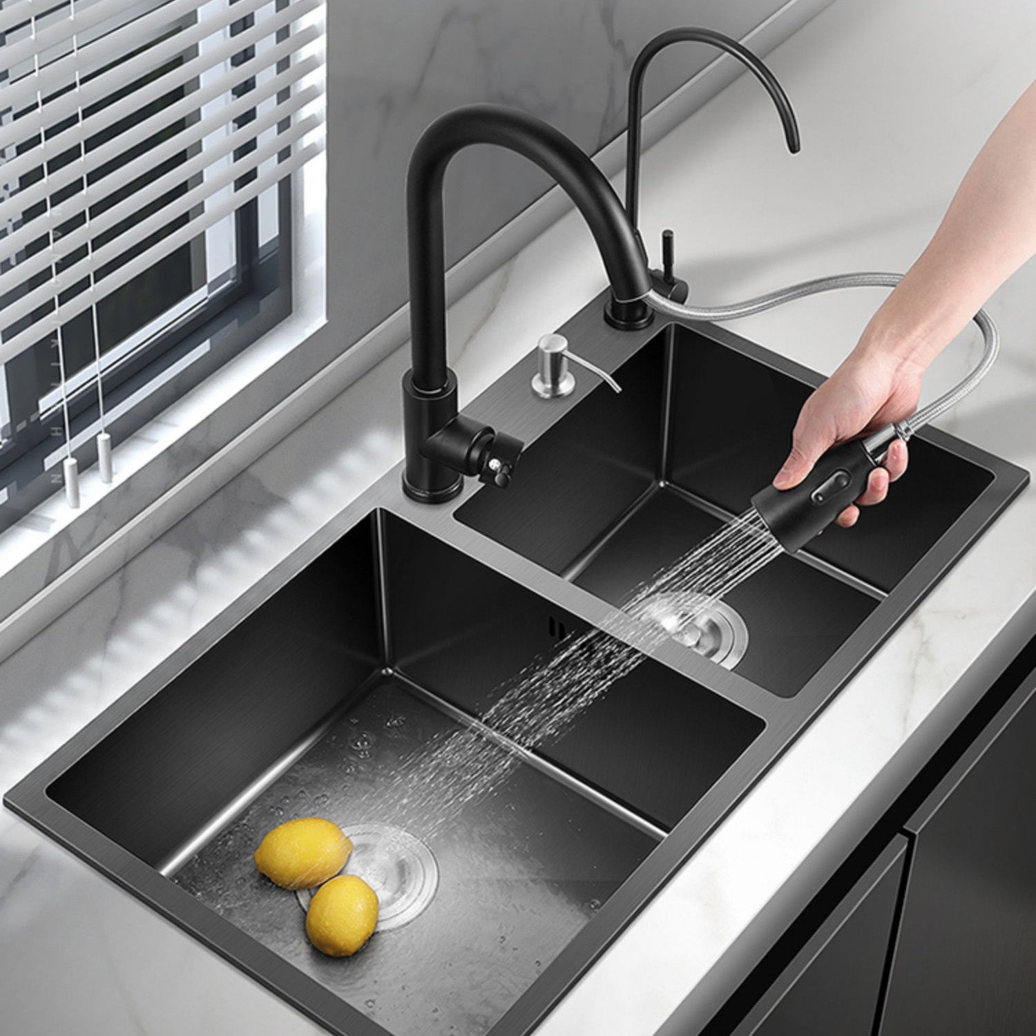 Modern Style Kitchen Sink Stainless Steel Kitchen Double Sink in Black