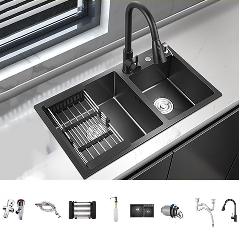 Modern Style Kitchen Sink Stainless Steel Kitchen Double Sink in Black