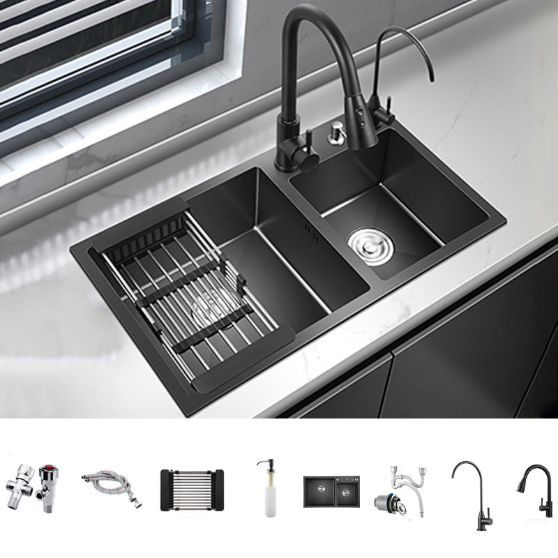 Modern Style Kitchen Sink Stainless Steel Kitchen Double Sink in Black