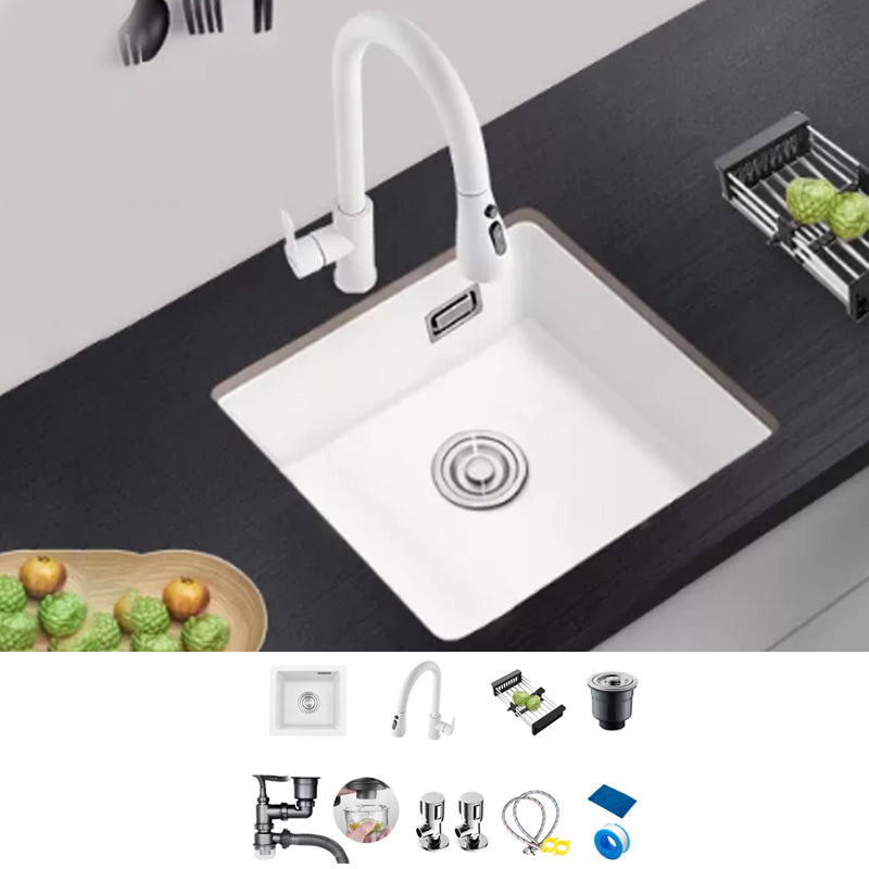 Kitchen Ceramic Sink White Pull-out Faucet Anti-spill Rectangular Sink