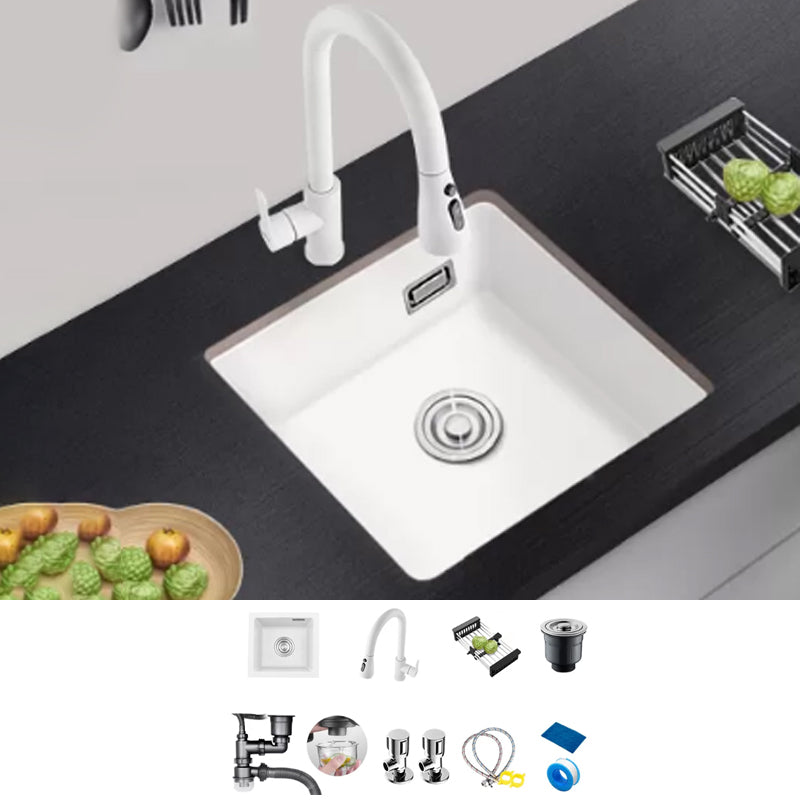 Kitchen Ceramic Sink White Pull-out Faucet Anti-spill Rectangular Sink