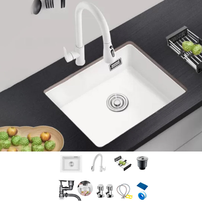 Kitchen Ceramic Sink White Pull-out Faucet Anti-spill Rectangular Sink