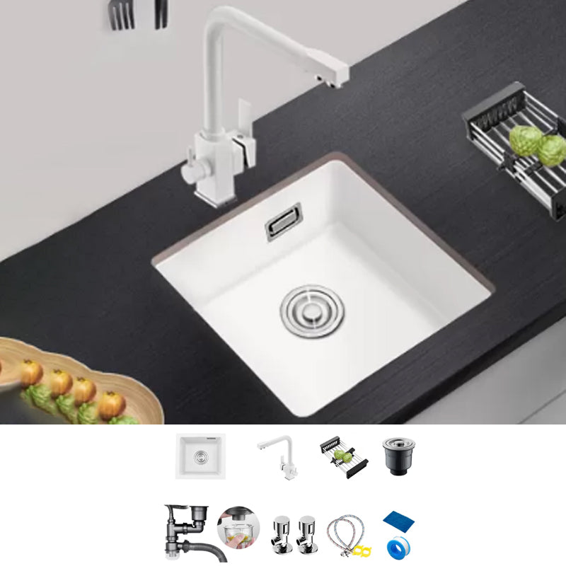 Kitchen Ceramic Sink White Pull-out Faucet Anti-spill Rectangular Sink