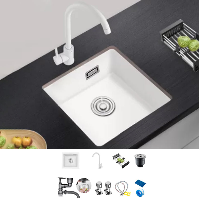 Kitchen Ceramic Sink White Pull-out Faucet Anti-spill Rectangular Sink
