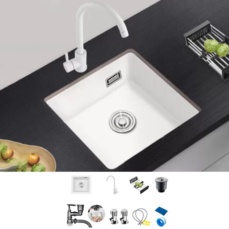 Kitchen Ceramic Sink White Pull-out Faucet Anti-spill Rectangular Sink