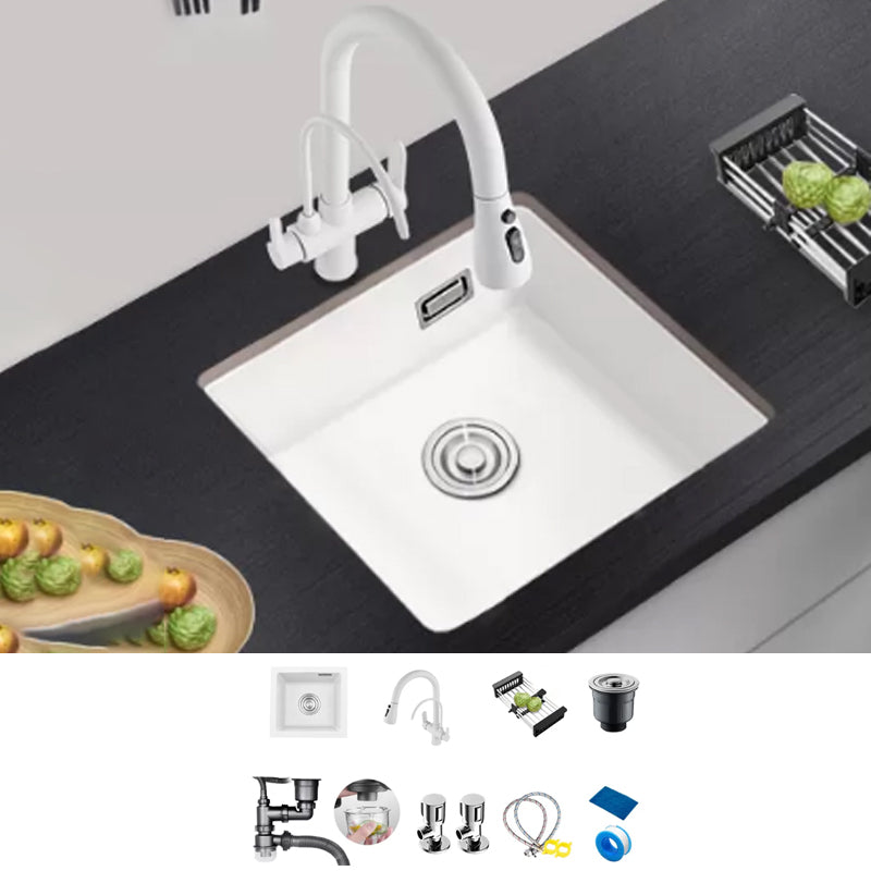 Kitchen Ceramic Sink White Pull-out Faucet Anti-spill Rectangular Sink