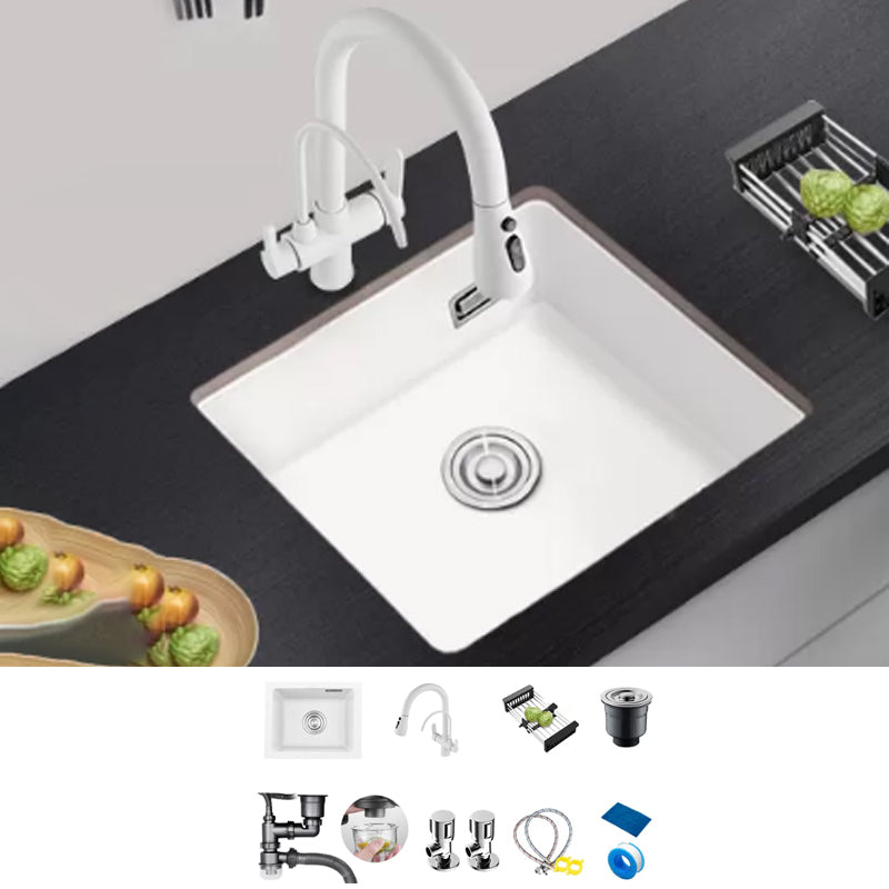 Kitchen Ceramic Sink White Pull-out Faucet Anti-spill Rectangular Sink