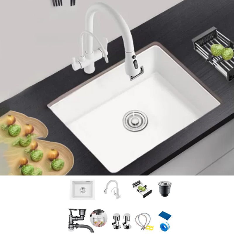 Kitchen Ceramic Sink White Pull-out Faucet Anti-spill Rectangular Sink