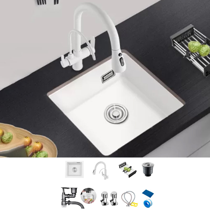 Kitchen Ceramic Sink White Pull-out Faucet Anti-spill Rectangular Sink