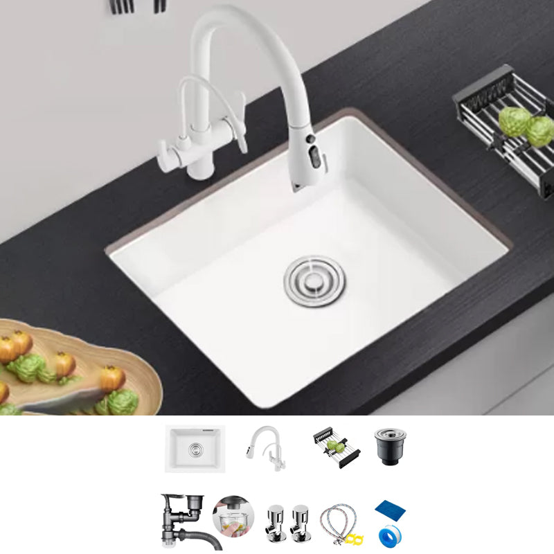 Kitchen Ceramic Sink White Pull-out Faucet Anti-spill Rectangular Sink