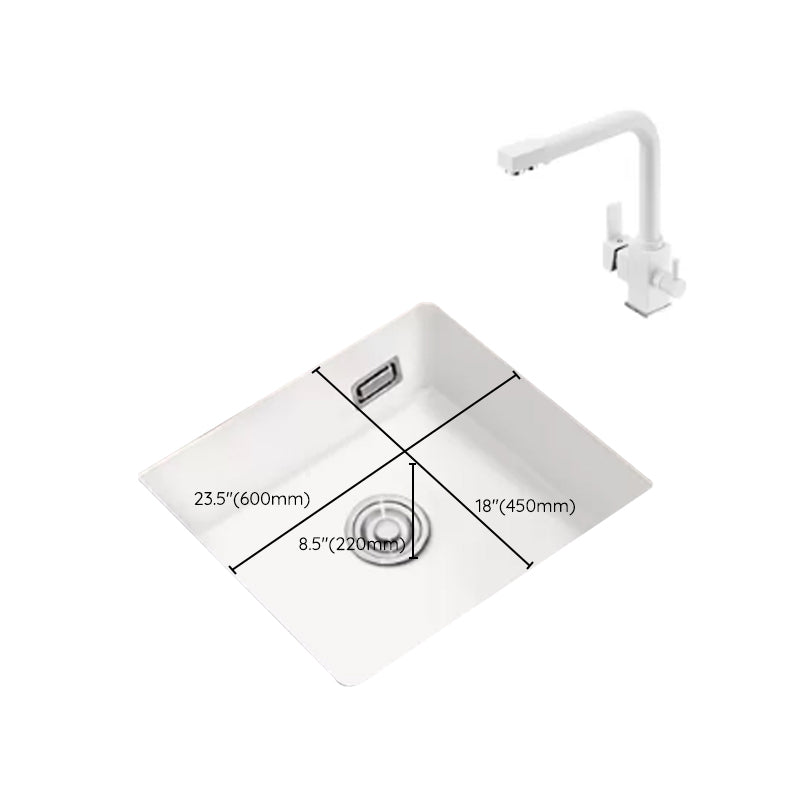 Kitchen Ceramic Sink White Pull-out Faucet Anti-spill Rectangular Sink