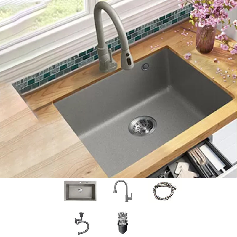 Kitchen Ceramic Sink Grey Pull-out Faucet Rod Handle Anti-spill Sink