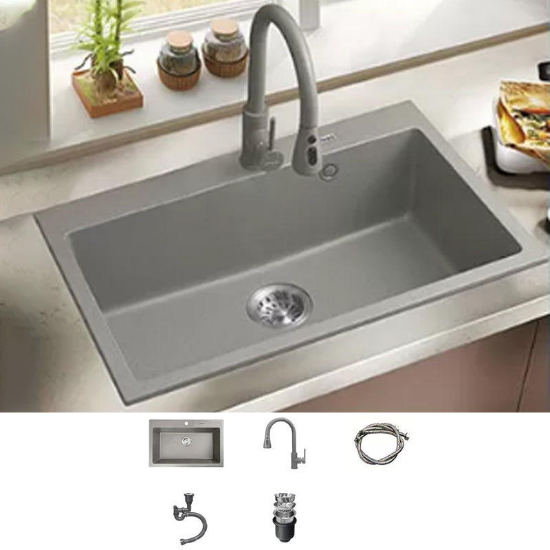 Kitchen Ceramic Sink Grey Pull-out Faucet Rod Handle Anti-spill Sink