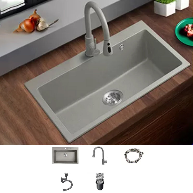 Kitchen Ceramic Sink Grey Pull-out Faucet Rod Handle Anti-spill Sink