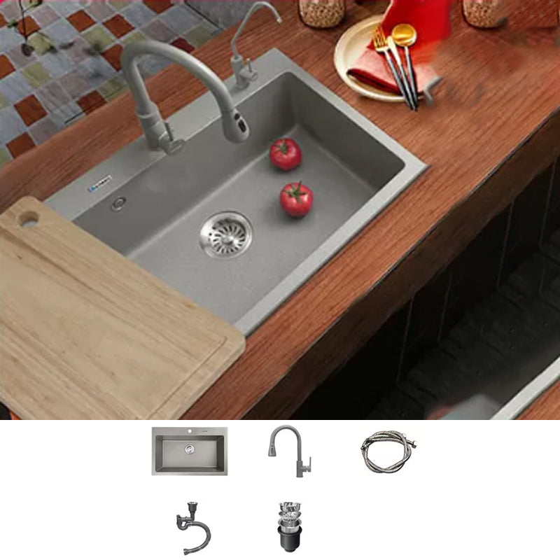 Kitchen Ceramic Sink Grey Pull-out Faucet Rod Handle Anti-spill Sink