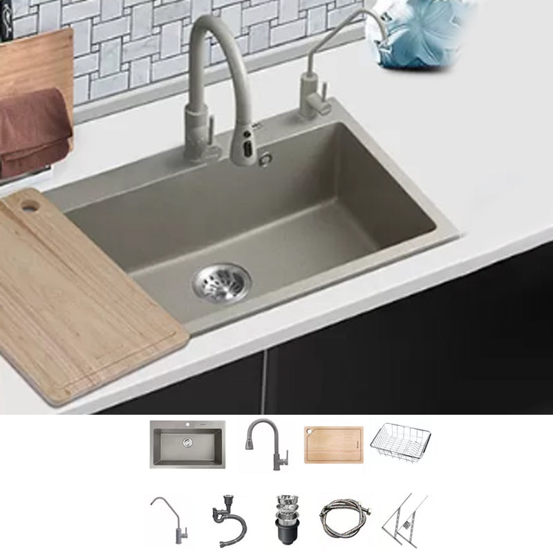 Kitchen Ceramic Sink Grey Pull-out Faucet Rod Handle Anti-spill Sink