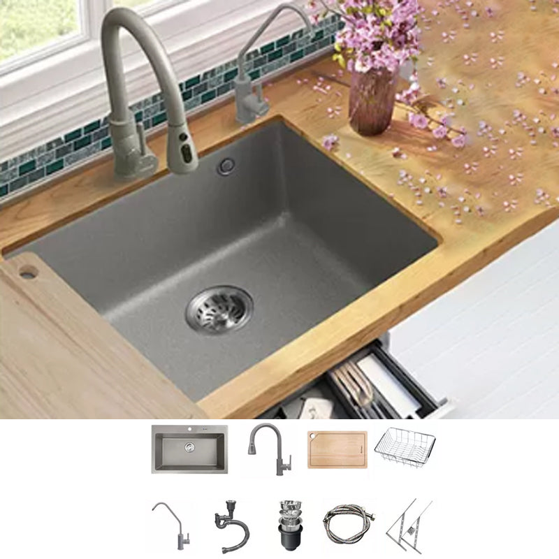 Kitchen Ceramic Sink Grey Pull-out Faucet Rod Handle Anti-spill Sink