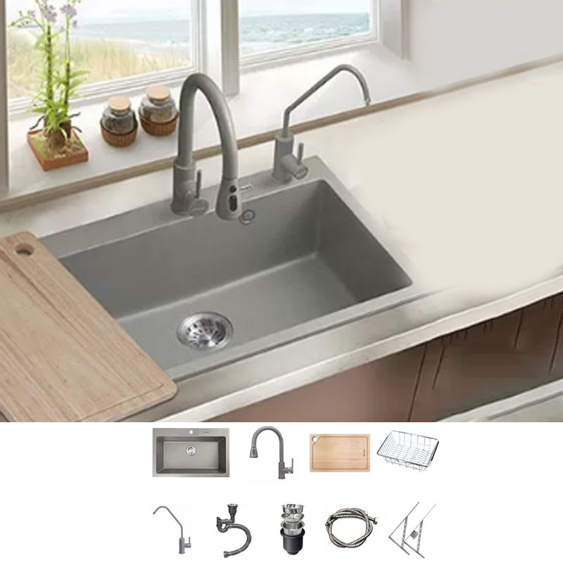 Kitchen Ceramic Sink Grey Pull-out Faucet Rod Handle Anti-spill Sink