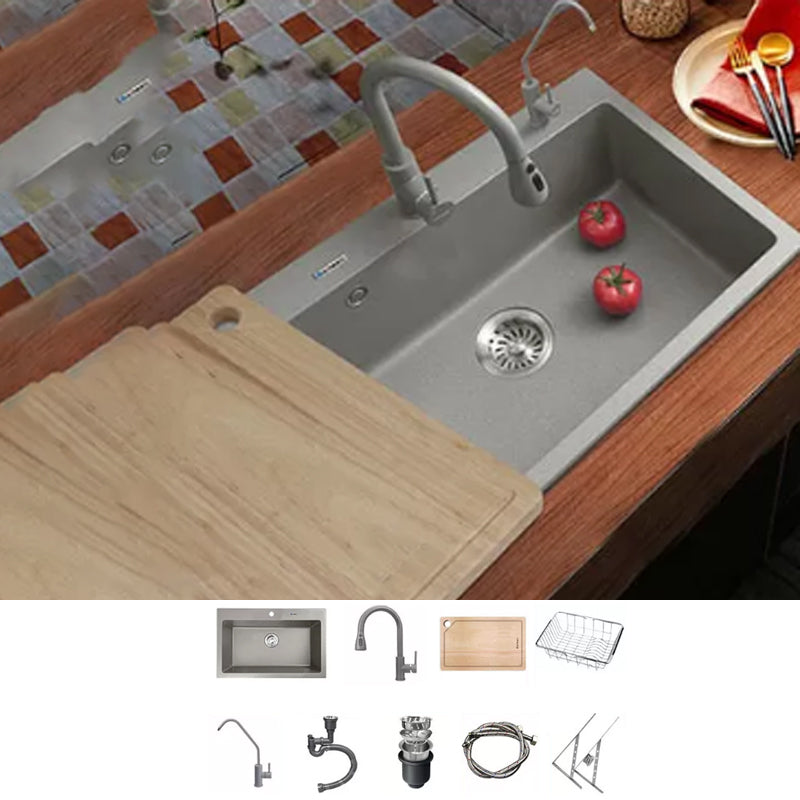 Kitchen Ceramic Sink Grey Pull-out Faucet Rod Handle Anti-spill Sink