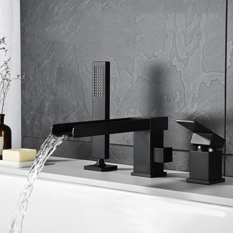 Brass Low Arc Bath Faucet  with Hand Shower Square Bathroom Faucet
