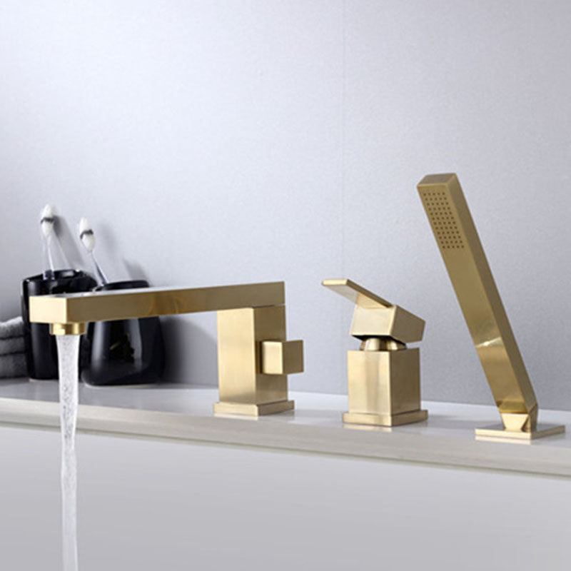 Brass Low Arc Bath Faucet  with Hand Shower Square Bathroom Faucet