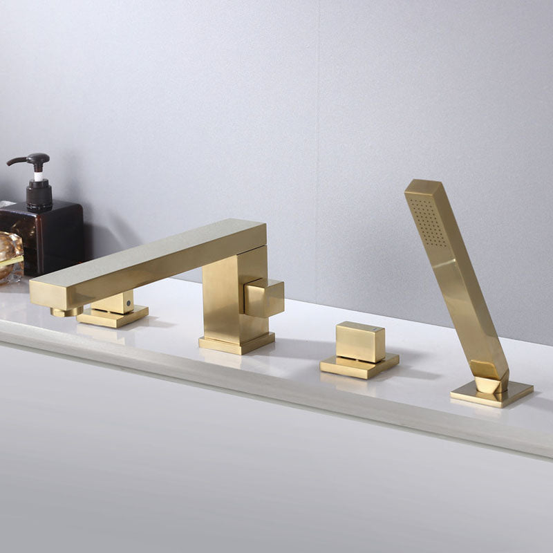 Brass Low Arc Bath Faucet  with Hand Shower Square Bathroom Faucet