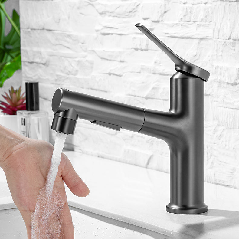 Modern Vessel Sink Faucet Lever Handle with Pull Down Sprayer