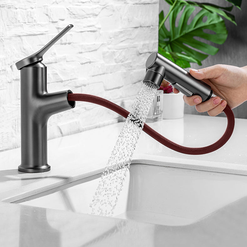 Modern Vessel Sink Faucet Lever Handle with Pull Down Sprayer