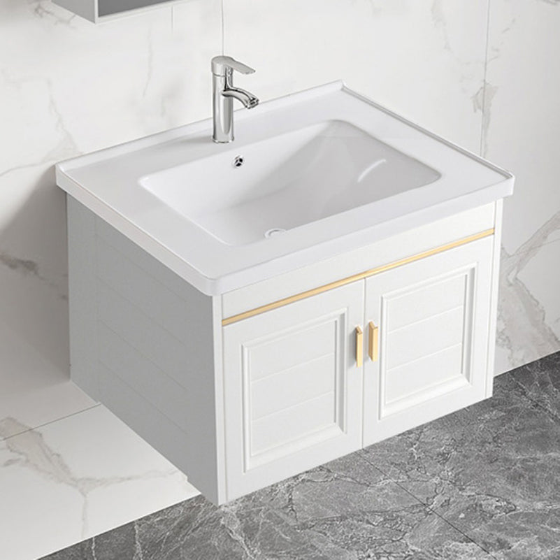 Sink Vanity Set White Drawers Wall-mounted Rectangular Sink with Faucet