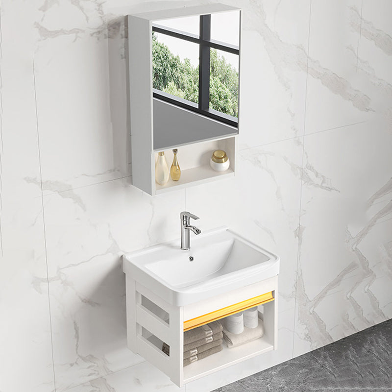 Sink Vanity Set White Drawers Wall-mounted Rectangular Sink with Faucet