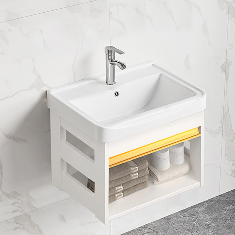 Sink Vanity Set White Drawers Wall-mounted Rectangular Sink with Faucet