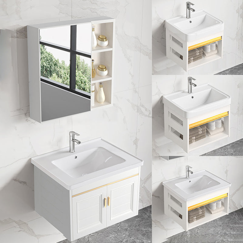 Sink Vanity Set White Drawers Wall-mounted Rectangular Sink with Faucet