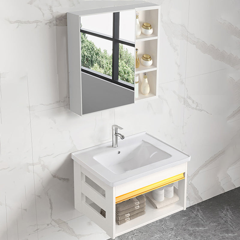 Sink Vanity Set White Drawers Wall-mounted Rectangular Sink with Faucet