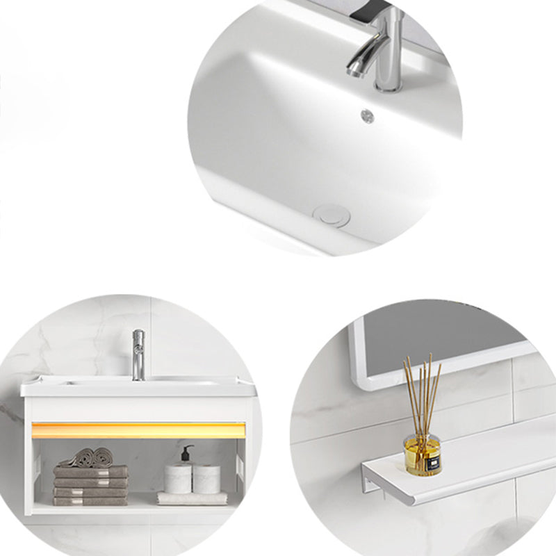 Sink Vanity Set White Drawers Wall-mounted Rectangular Sink with Faucet