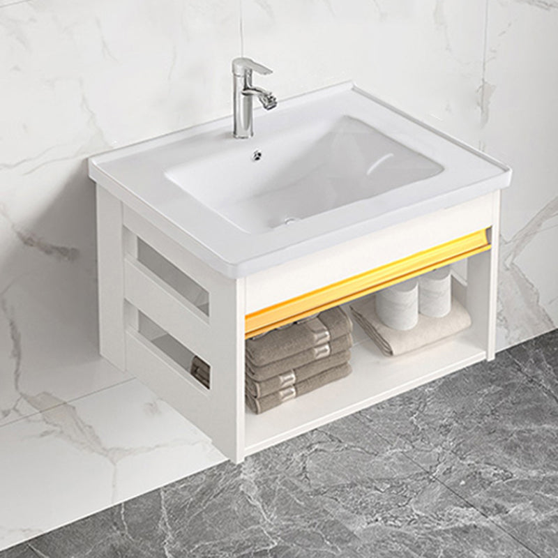 Sink Vanity Set White Drawers Wall-mounted Rectangular Sink with Faucet