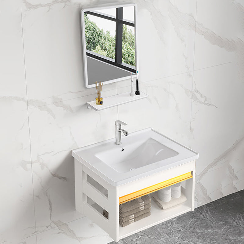 Sink Vanity Set White Drawers Wall-mounted Rectangular Sink with Faucet