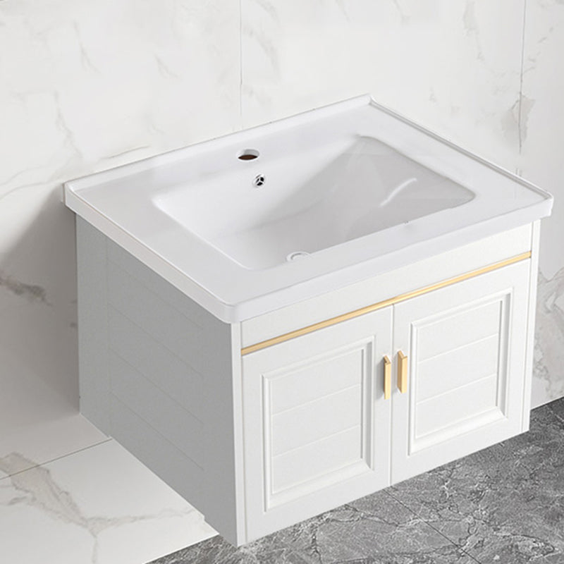 Sink Vanity Set White Drawers Wall-mounted Rectangular Sink with Faucet