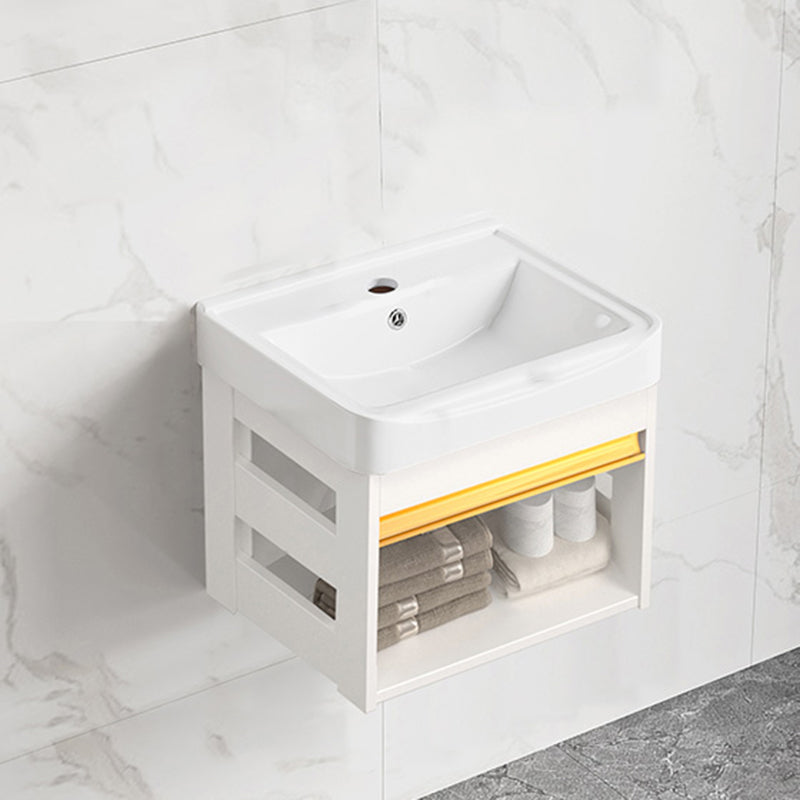 Sink Vanity Set White Drawers Wall-mounted Rectangular Sink with Faucet