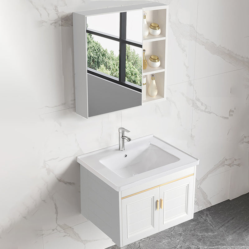 Sink Vanity Set White Drawers Wall-mounted Rectangular Sink with Faucet