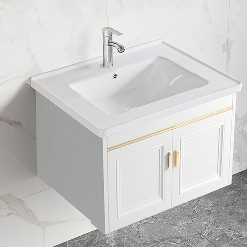 Sink Vanity Set White Drawers Wall-mounted Rectangular Sink with Faucet