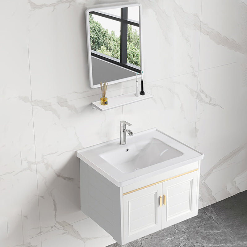 Sink Vanity Set White Drawers Wall-mounted Rectangular Sink with Faucet