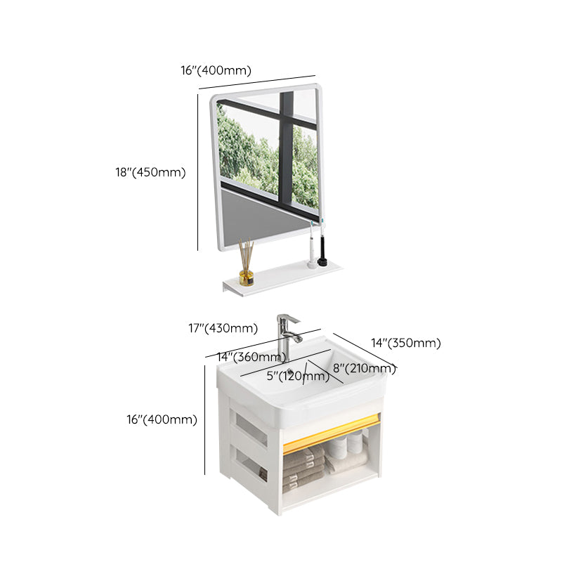 Sink Vanity Set White Drawers Wall-mounted Rectangular Sink with Faucet